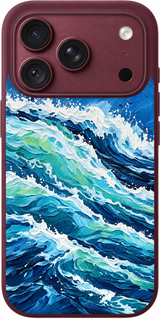 Tidal Rhythm iPhone case design preview in Burgundy. Model-specific fit and camera openings vary.