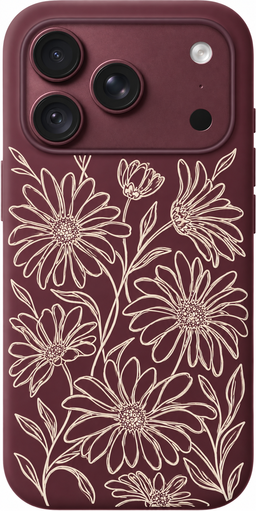 Daisy Line Dance iPhone case design preview in Burgundy. Model-specific fit and camera openings vary.