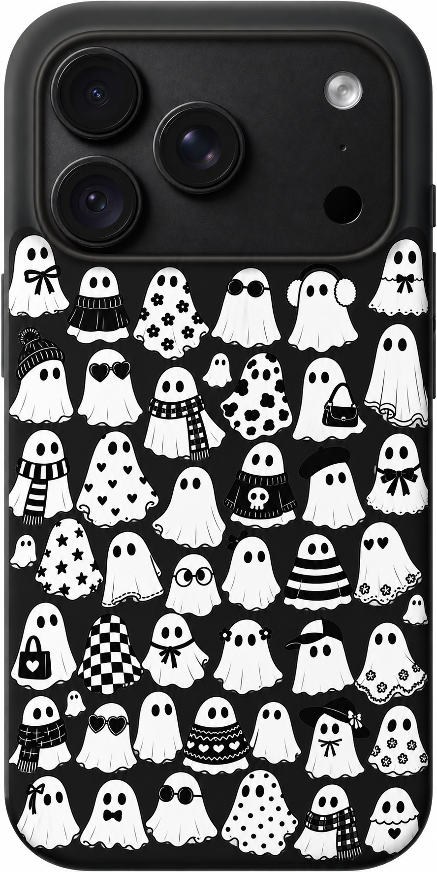 Ghost Wardrobe iPhone case design preview in Black. Model-specific fit and camera openings vary.