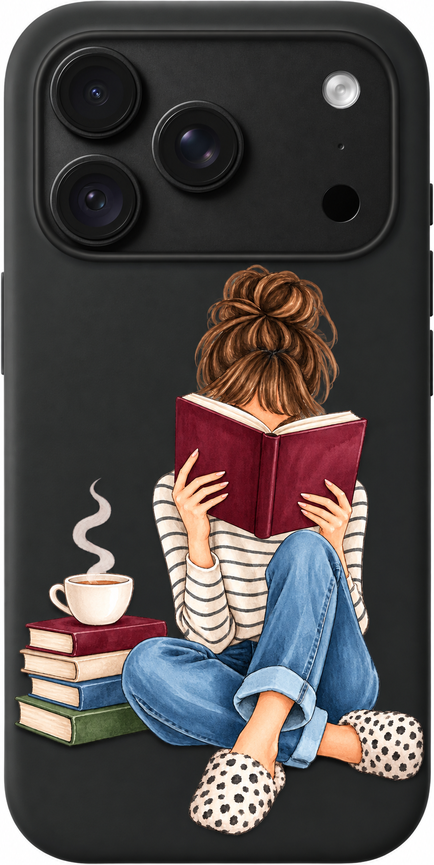 Reading Retreat iPhone case design preview in Black. Model-specific fit and camera openings vary.