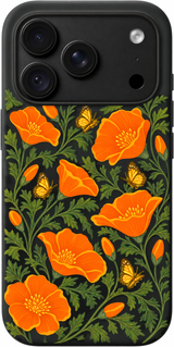 Poppy Daydream iPhone case design preview in Black. Model-specific fit and camera openings vary.