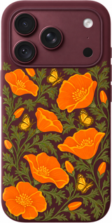 Poppy Daydream iPhone case design preview in Burgundy. Model-specific fit and camera openings vary.