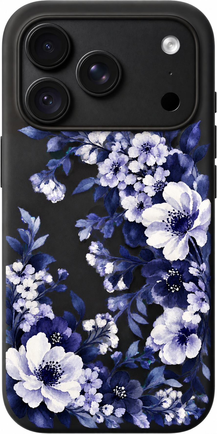 Blue Spring Mist iPhone case design preview in Black. Model-specific fit and camera openings vary.
