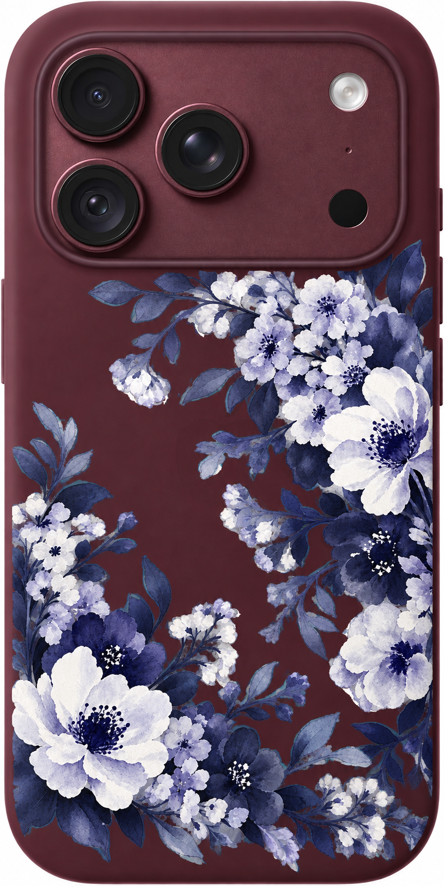 Blue Spring Mist iPhone case design preview in Burgundy. Model-specific fit and camera openings vary.