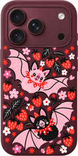 Strawberry Bat Ballet iPhone case design preview in Burgundy. Model-specific fit and camera openings vary.