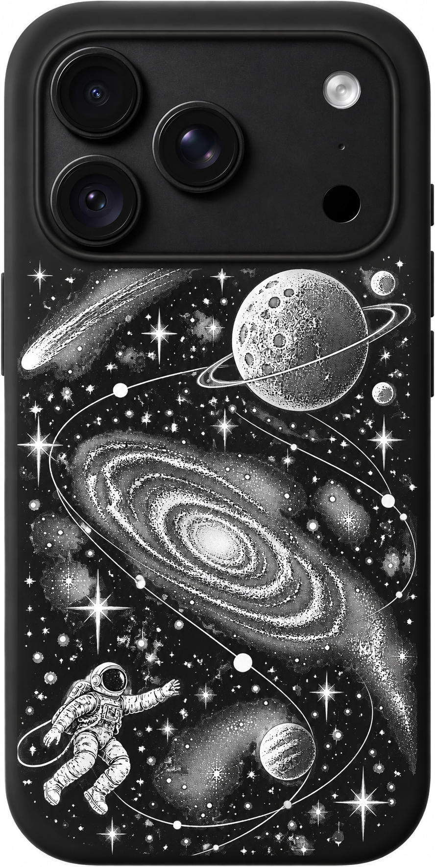 Gravity Drift iPhone case design preview in Black. Model-specific fit and camera openings vary.