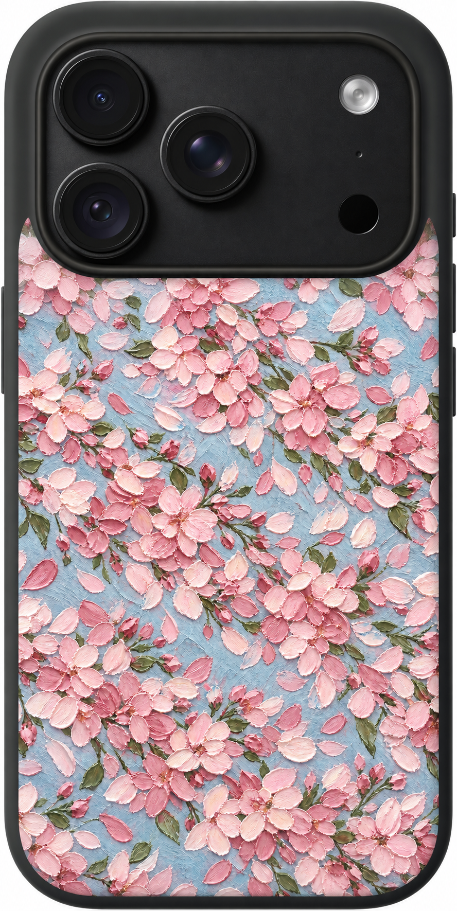 Dawn Blossom Confetti iPhone case design preview in Black. Model-specific fit and camera openings vary.