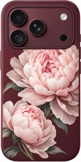 Peony Reverie iPhone case design preview in Burgundy. Model-specific fit and camera openings vary.