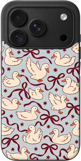 Duck Ribbon Waltz iPhone case design preview in Black. Model-specific fit and camera openings vary.