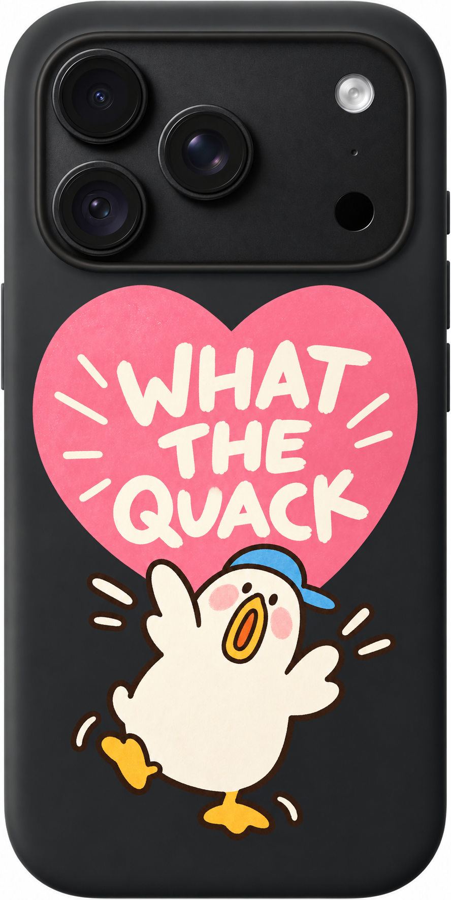 What the Quack iPhone case design preview in Black. Model-specific fit and camera openings vary.