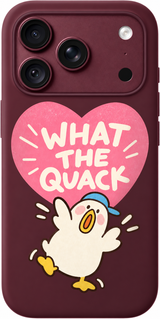 What the Quack iPhone case design preview in Burgundy. Model-specific fit and camera openings vary.