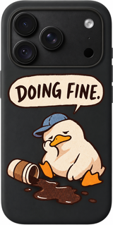 Doing Fine Duck iPhone case design preview in Black. Model-specific fit and camera openings vary.