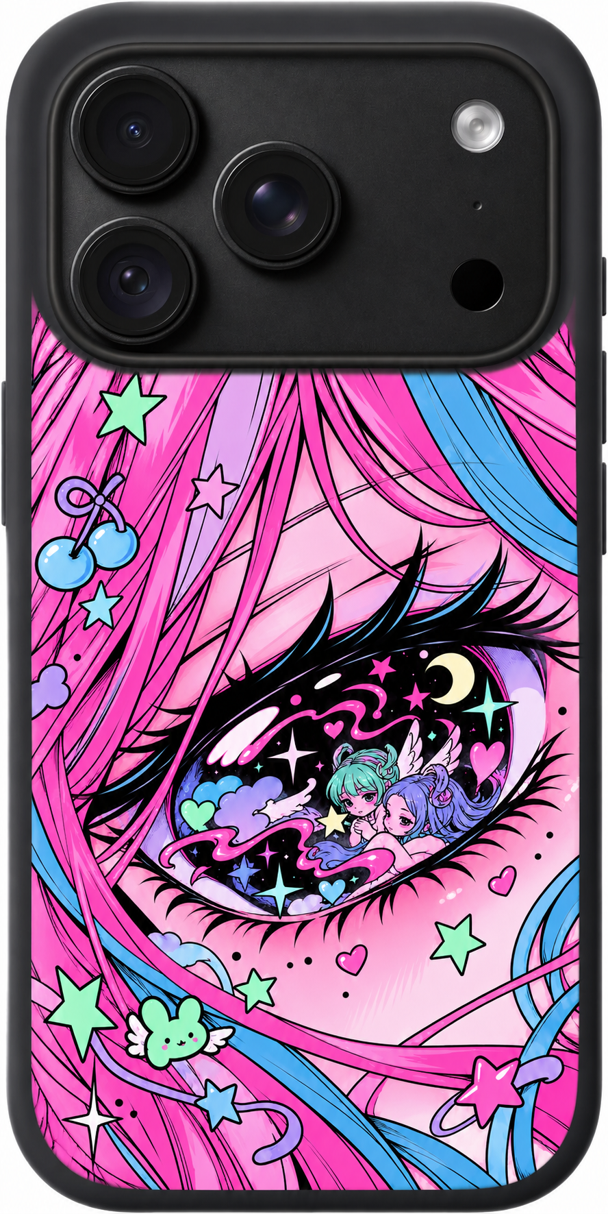 Telepathic Daydream iPhone case design preview in Black. Model-specific fit and camera openings vary.