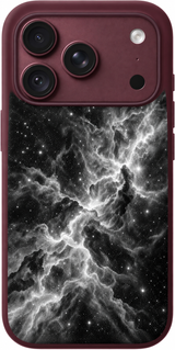 Midnight Nebula Marble iPhone case design preview in Burgundy. Model-specific fit and camera openings vary.