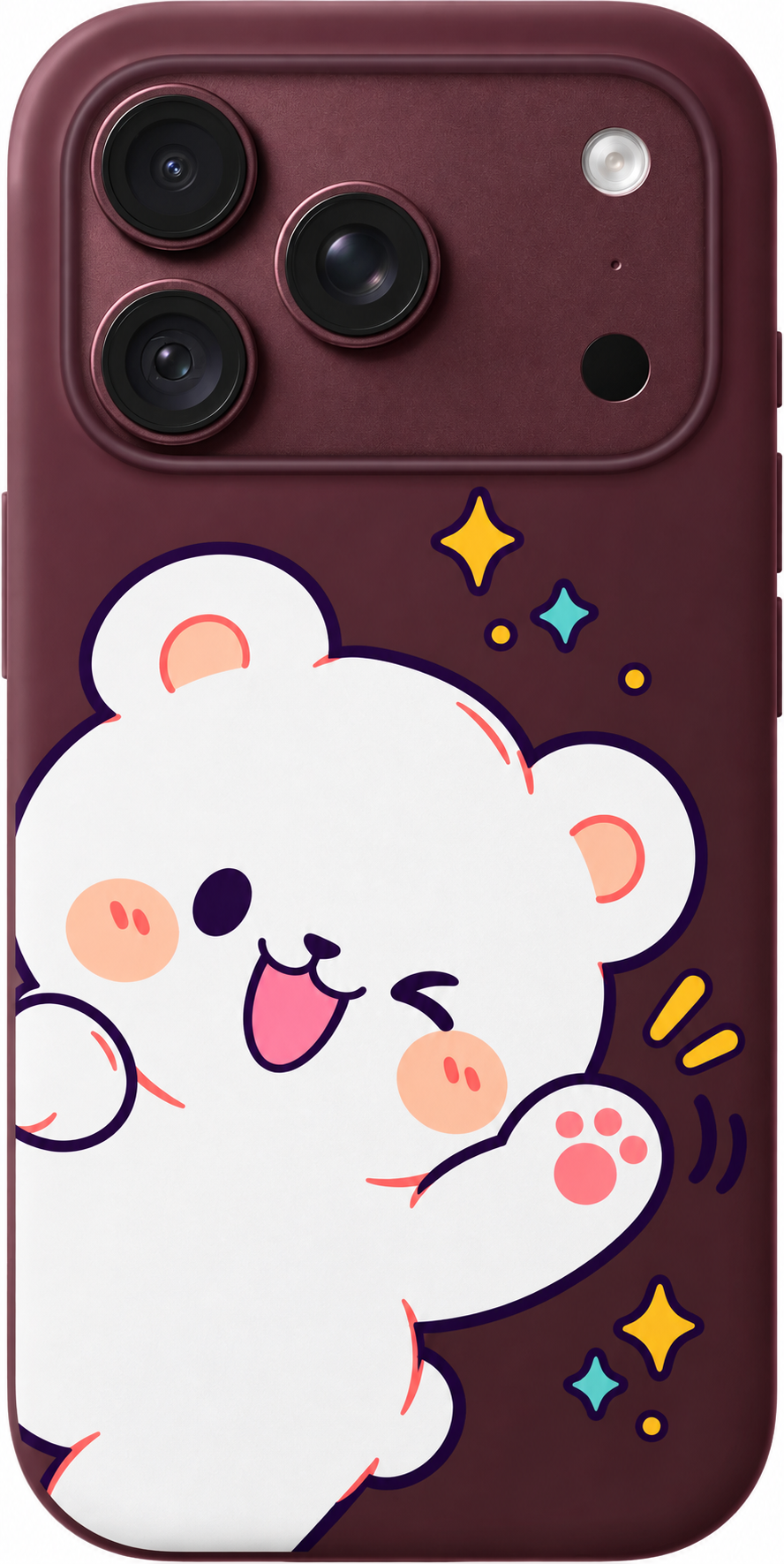 Milk Peekaboo iPhone case design preview in Burgundy. Model-specific fit and camera openings vary.