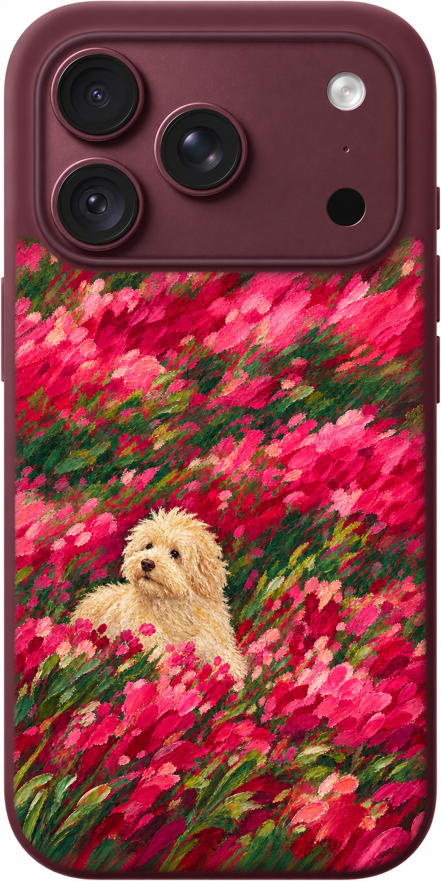 Meadow Flow iPhone case design preview in Burgundy. Model-specific fit and camera openings vary.