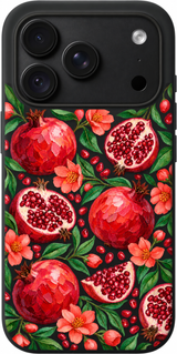 Pomegranate Orchard iPhone case design preview in Black. Model-specific fit and camera openings vary.