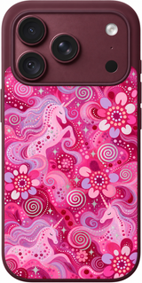 Fairytale Wonder iPhone case design preview in Burgundy. Model-specific fit and camera openings vary.