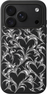 Chrome Heart Scroll iPhone case design preview in Black. Model-specific fit and camera openings vary.
