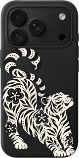 Silver Tiger Prowl iPhone case design preview in Black. Model-specific fit and camera openings vary.