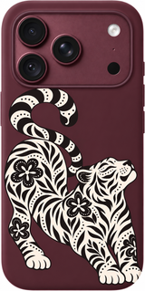 Silver Tiger Prowl iPhone case design preview in Burgundy. Model-specific fit and camera openings vary.