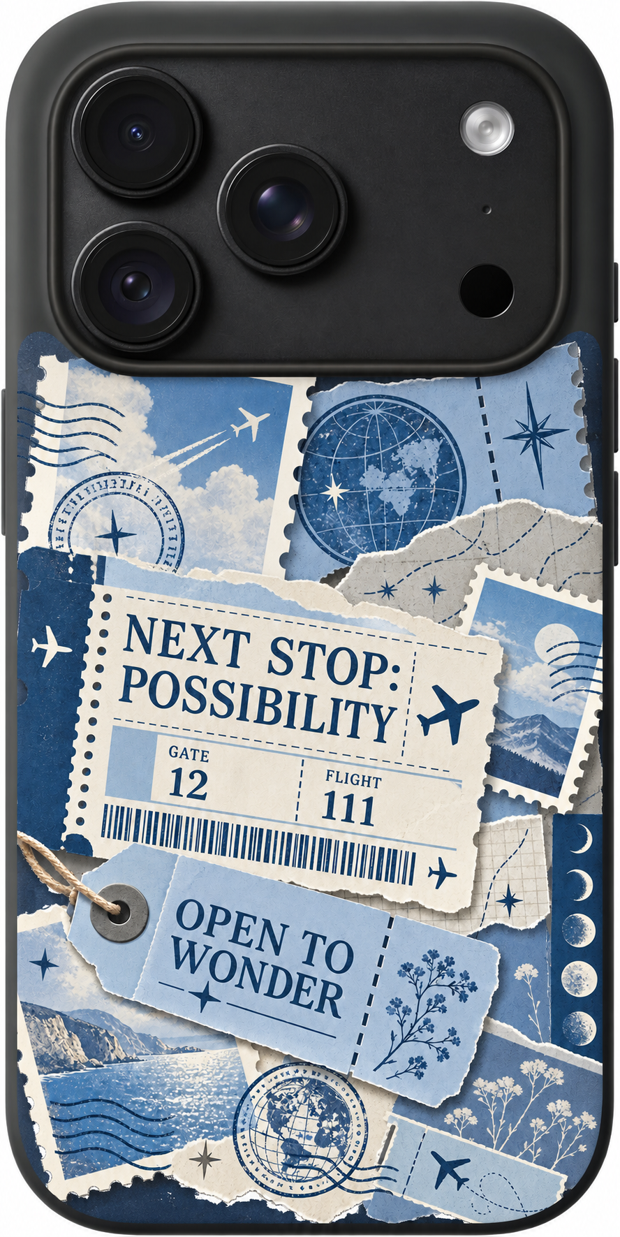 Universe Departure iPhone case design preview in Black. Model-specific fit and camera openings vary.