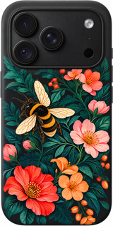 Bee Garden Reverie iPhone case design preview in Black. Model-specific fit and camera openings vary.