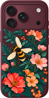 Bee Garden Reverie iPhone case design preview in Burgundy. Model-specific fit and camera openings vary.