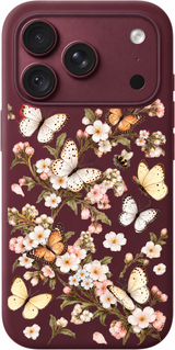 Butterfly Weekend iPhone case design preview in Burgundy. Model-specific fit and camera openings vary.