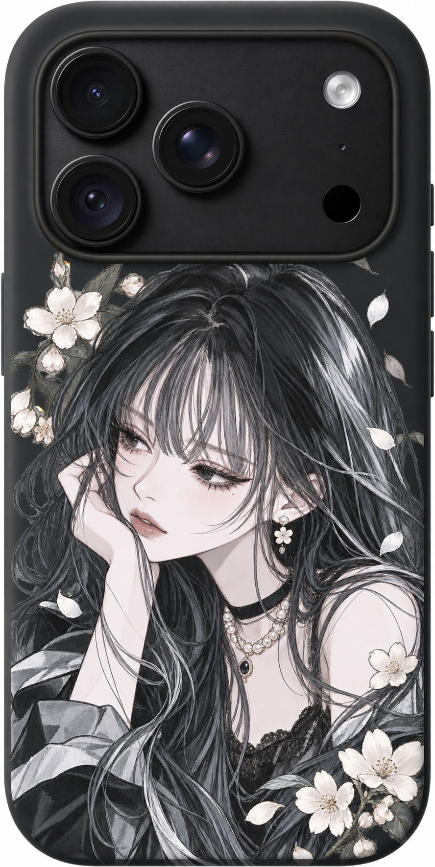 Fading Petal Muse iPhone case design preview in Black. Model-specific fit and camera openings vary.