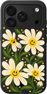 Nineties Daisy Smile iPhone case design preview in Black. Model-specific fit and camera openings vary.