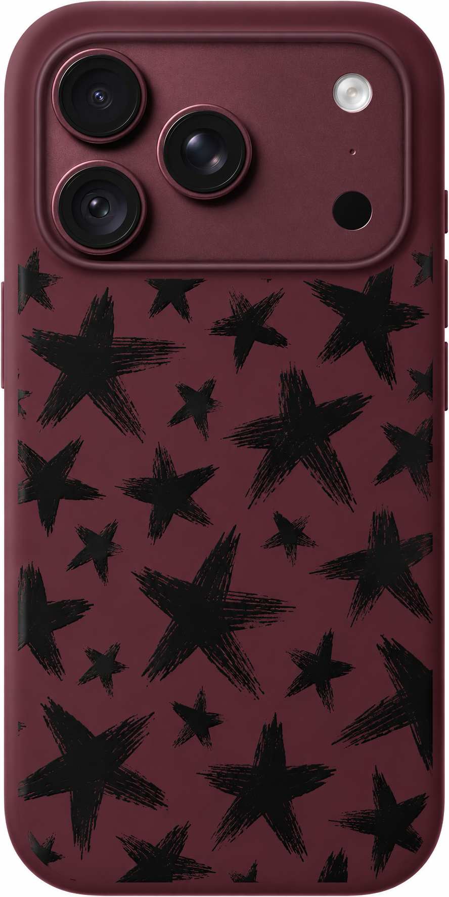 Star Brushmarks iPhone case design preview in Burgundy. Model-specific fit and camera openings vary.