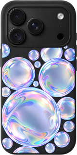 Bubble Daydream iPhone case design preview in Black. Model-specific fit and camera openings vary.