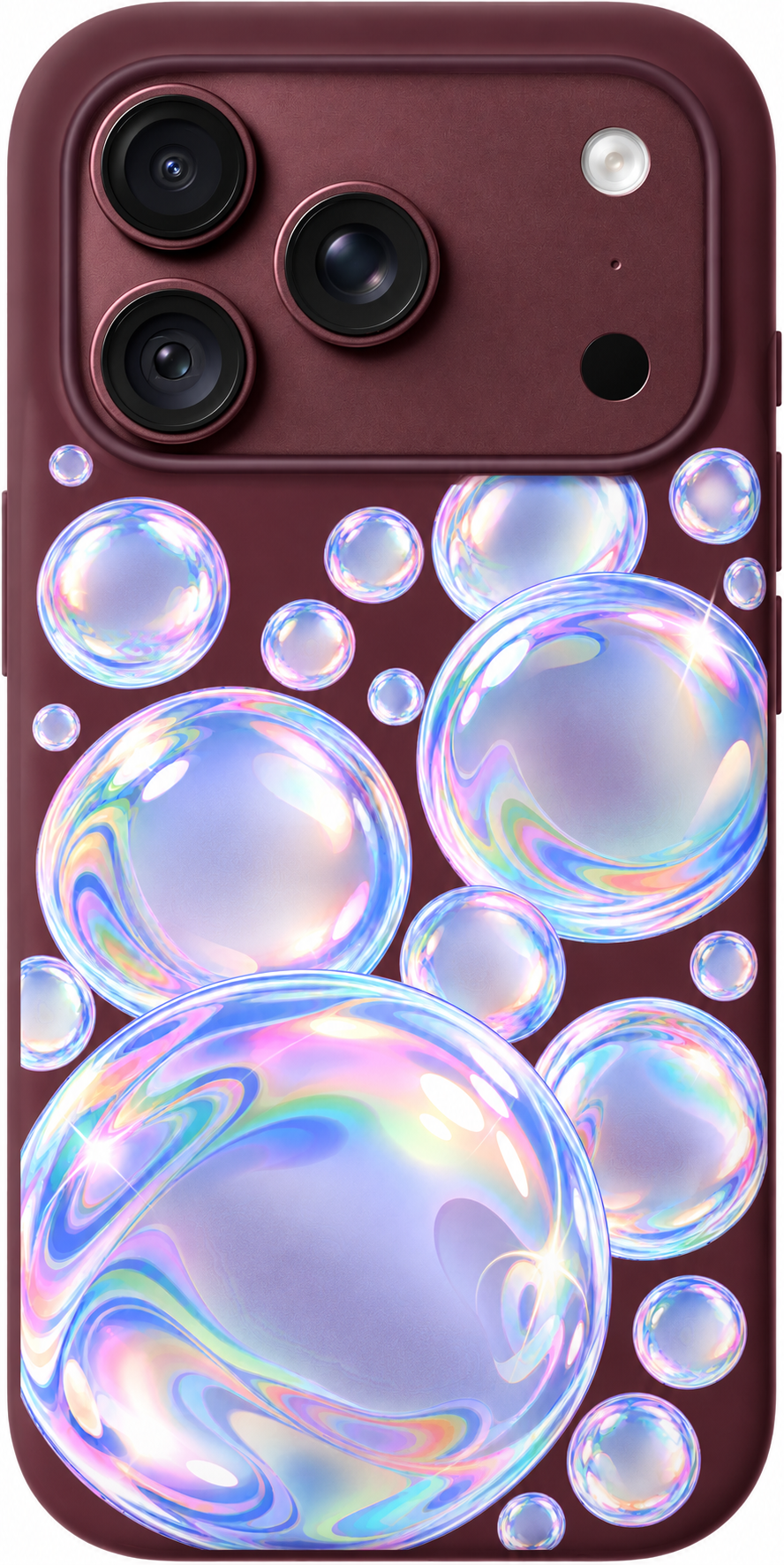 Bubble Daydream iPhone case design preview in Burgundy. Model-specific fit and camera openings vary.