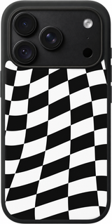 Checkered Drift iPhone case design preview in Black. Model-specific fit and camera openings vary.