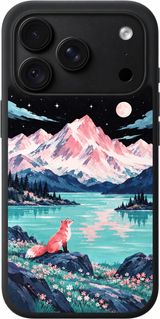Alpine Fox Reverie iPhone case design preview in Black. Model-specific fit and camera openings vary.