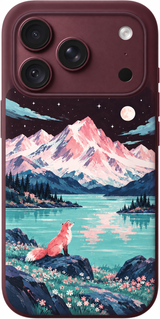 Alpine Fox Reverie iPhone case design preview in Burgundy. Model-specific fit and camera openings vary.