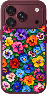 Pansy Paintbox iPhone case design preview in Burgundy. Model-specific fit and camera openings vary.