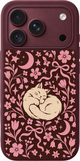 Sleepy Cat Keepsakes iPhone case design preview in Burgundy. Model-specific fit and camera openings vary.