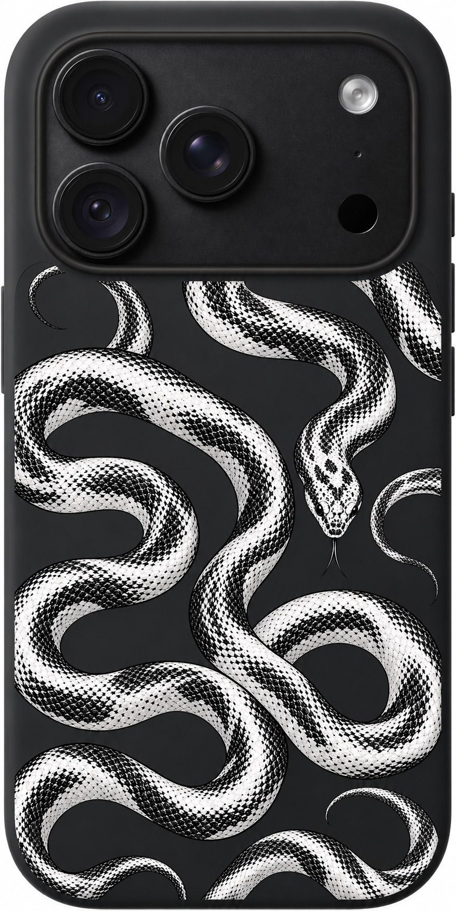 Silver Serpent Drift iPhone case design preview in Black. Model-specific fit and camera openings vary.
