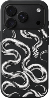 Silver Serpent Drift iPhone case design preview in Black. Model-specific fit and camera openings vary.