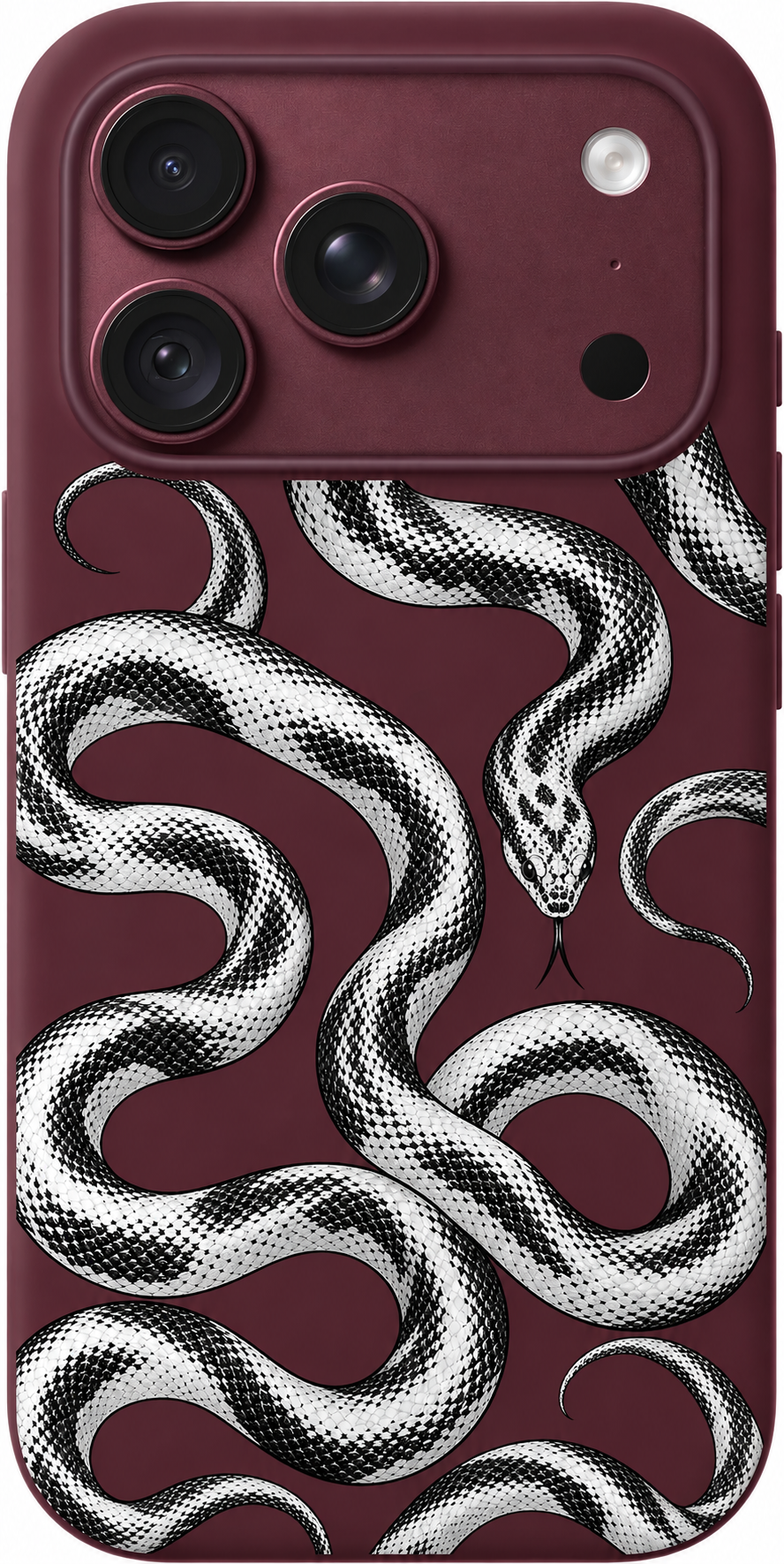 Silver Serpent Drift iPhone case design preview in Burgundy. Model-specific fit and camera openings vary.