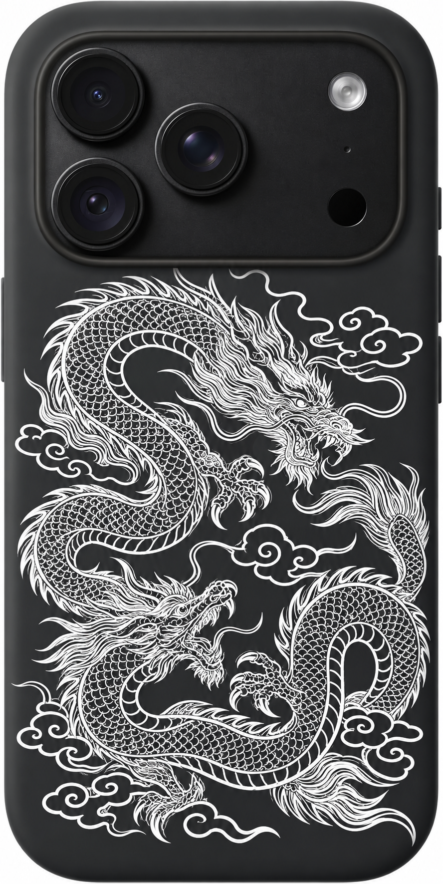 Dragon Cloud Lines iPhone case design preview in Black. Model-specific fit and camera openings vary.