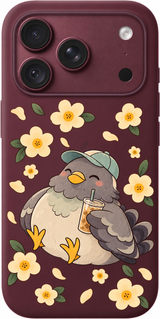 Pigeon Picnic Club iPhone case design preview in Burgundy. Model-specific fit and camera openings vary.