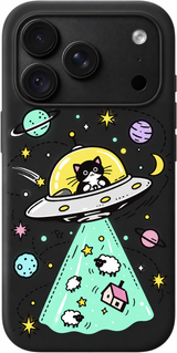 Kitty Space Excursion iPhone case design preview in Black. Model-specific fit and camera openings vary.
