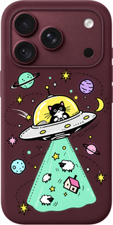 Kitty Space Excursion iPhone case design preview in Burgundy. Model-specific fit and camera openings vary.