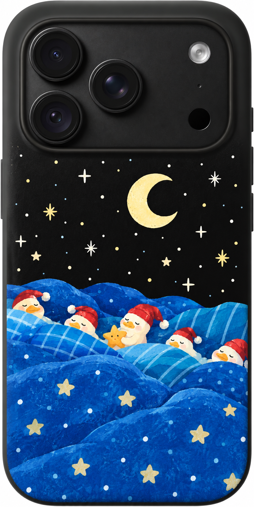 Midnight Duck Slumber iPhone case design preview in Black. Model-specific fit and camera openings vary.