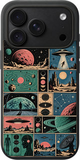 Cosmic Field Notes iPhone case design preview in Black. Model-specific fit and camera openings vary.