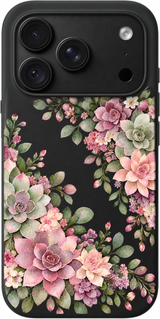Rose Succulent Reverie iPhone case design preview in Black. Model-specific fit and camera openings vary.