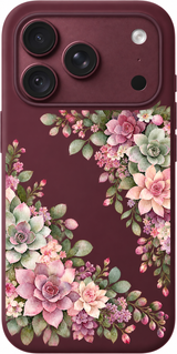 Rose Succulent Reverie iPhone case design preview in Burgundy. Model-specific fit and camera openings vary.